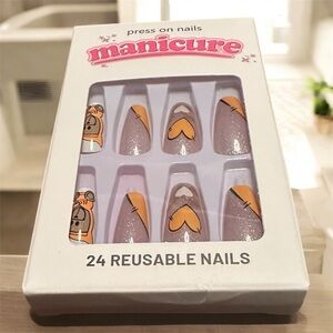 Orange and White Press-On Nails for a Chic Look